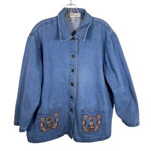 Vintage‎ Passion Womens Denim Chore Barn Coat Size XL Blue Southwestern Shacket